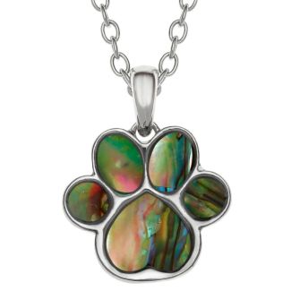 Natural Paua Shell Pet Paw Shape Pendant Necklace