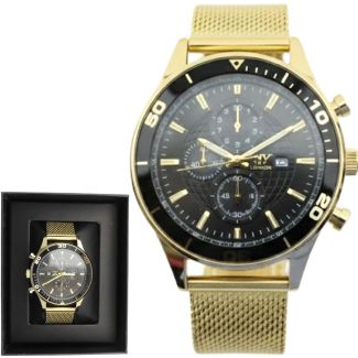 NY London Men's Mesh Bracelet Watch  - Gold/Black