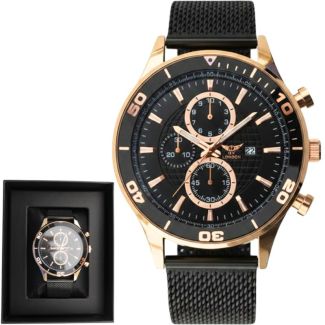 NY London Men's Mesh Bracelet Watch  - Gun/Rose Gold