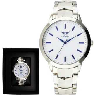 NY London Men's Round Metal Bracelet Watch - PNP/White