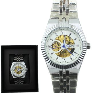 NY London Men's Round Dial Silver Metal Bracelet Watch - Silver/White