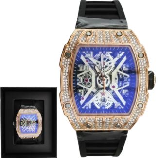 NY London Men's Skeleton Stone Watch With Silicone Strap - Black