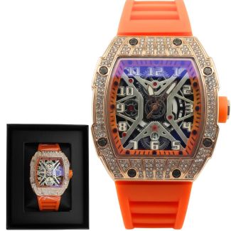 NY London Men's Skeleton Stone Watch With Silicone Strap - Orange