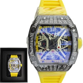 NY London Men's Skeleton Stone Watch With Silicone Strap - Yellow