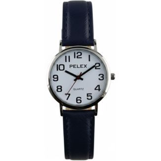 Pelex Ladies Round Leather Strap Watch - Dark Blue