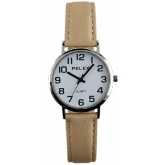 Wholesale Pelex Unisex Classic Round Dial Leather Strap Watch - Beige/Silver