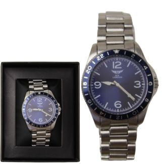 Wholesale Men's NY London Diver Style Metal Bracelet Watch - Silver/Blue