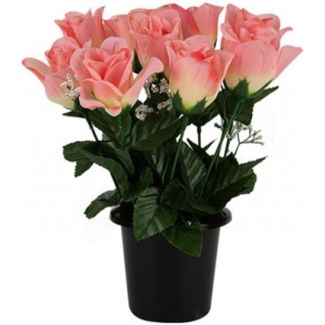 Graveside Artificial Flowers in Pot – Pink Roses 
