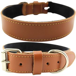 Wide Plain Leather Collar- Tan(20-23'')