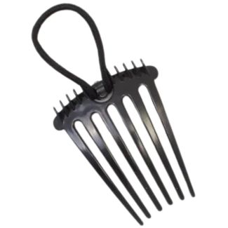 Black Plastic Ponytail Bumper Comb with Elastic - 6cm