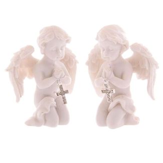 Praying Cherub with Bejewelled Cross Figurines 