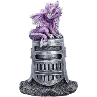 Purple Dragon Perched on Knight Helmet Figurine – 12.7cm