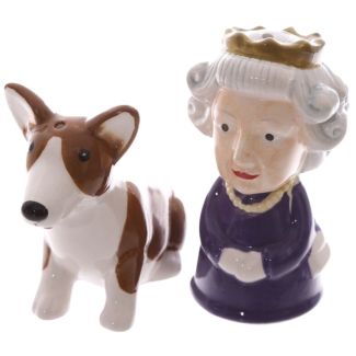 Queen & Corgi Ceramic Salt & Pepper Set