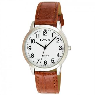 Wholesale Ravel Mens Classic Faux Leather Strap Watch - Brown & Silver 