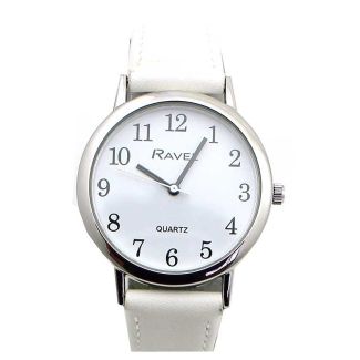 Wholesale Ravel Ladies Classic Faux Leather Strap Watch-White/Silver