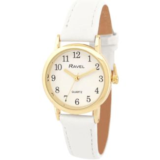 Ravel Ladies Faux Leather Strap Watch - White/Gold