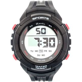Ravel Men's 3ATM Digital Sports Silicon Watch With Backlight - Black