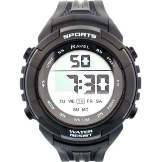 Ravel Men's 3ATM Digital Sports Silicon Watch With Backlight - Black