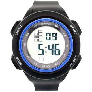 Ravel Men's 3ATM Digital Sports Silicon Watch With Backlight - Black/Blue