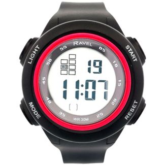 Ravel Men's 3ATM Digital Sports Silicon Watch With Backlight - Black/Red