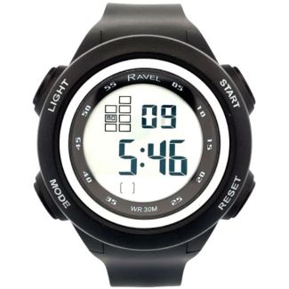 Ravel Men's 3ATM Digital Sports Silicon Watch With Backlight - Black/Silver