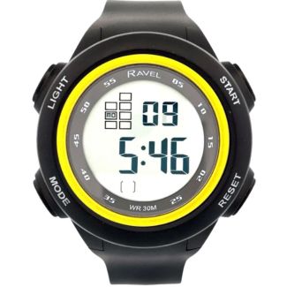 Ravel Men's 3ATM Digital Sports Silicon Watch With Backlight - Black/Yellow 