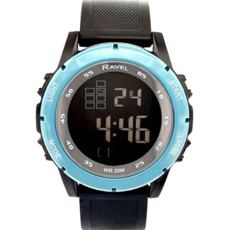 Ravel Men's Dark Display 3ATM Digital Silicon Watch - Black/Teal