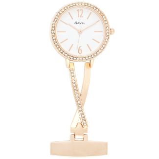 Ravel Nurses Fob Watch with Diamante - Rose Gold