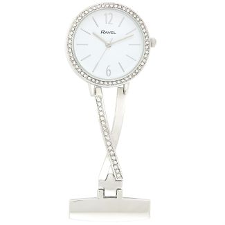Ravel Nurses Fob Watch with Diamante - Silver & White