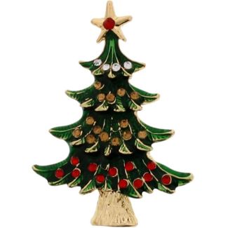 Christmas Tree Brooch With Diamante Stone