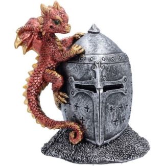 Red Dragon Clinging to Knight Helmet Figurine – 12.3cm
