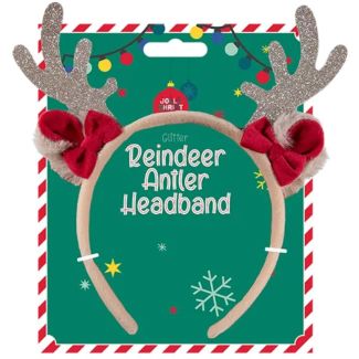 Reindeer Glitter Antler Headband with Plush Ears & Bows