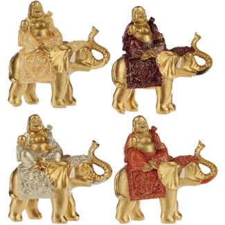 Peace of the East Brushed Wood Effect Lucky Buddha on Elephant- Assorted 
