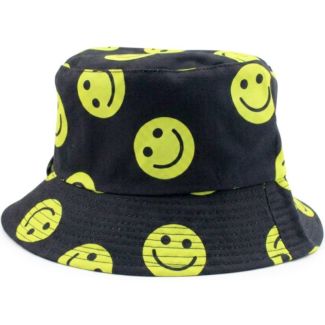 Reversible Bucket Hat With Smiley faces - Black