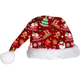 Santa-Style Festive Print Christmas Hat – Red