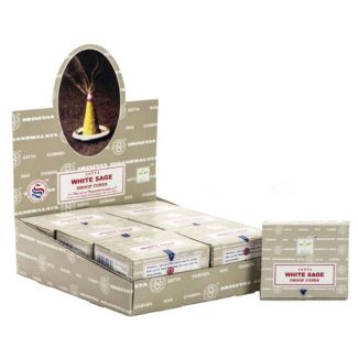 Satya White Sage Dhoop Cones With Stand (12 x 30g)