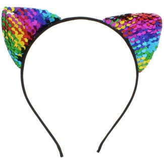 Sequin Cat Ears Alice Band - Rainbow
