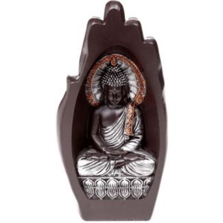Silver & Black Hand Shaped Carved Buddha Resin Ornament (19.5cm)