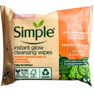 Simple Instant Glow Cleansing Wipes -20 Wipes