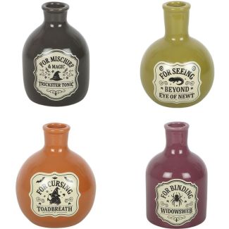 Ceramic Witch Apothecary Potion Bottle Vases with Candle Holder Function - Set of 4