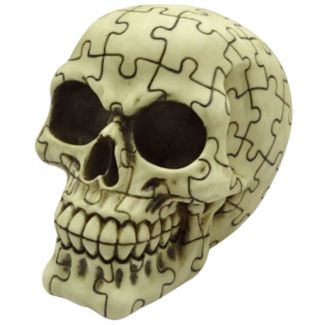 Skull with Jigsaw Puzzle Pattern Ornament - 11.5cm High
