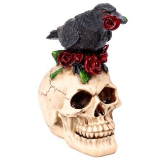 Skull with Raven & Red Roses - 16cm High