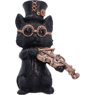 Steampunk Black Cat Figurine Playing Violin – 10cm