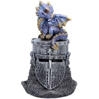 Blue Dragon Figurine on Knight Helmet – 13.2cm