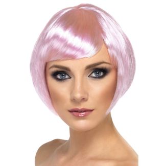 Smiffys Babe Bob Party Wig with Fringe - Pink