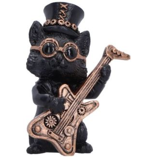 Steampunk Black Cat Figurine Playing Guitar – 10cm