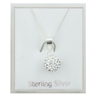 Sterling Silver Austrian Crystal Round Pendant Necklace (8mm)