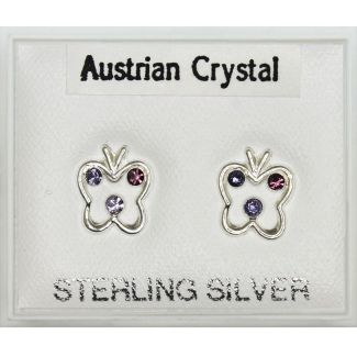 Sterling Silver Butterfly Studs - Asst. Colours (8mm)