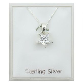 Sterling Silver Cubic Zirconia Star Pendant Necklace (10mm)