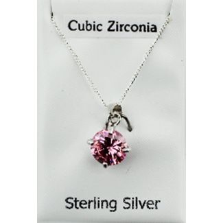 Sterling Silver CZ Claw Set Pendant with Crystal - Pink(8mm)